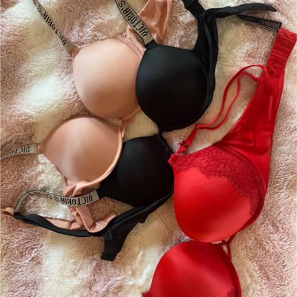 Victoria's Secret Trio Bra Set - Black, Red, Peach
